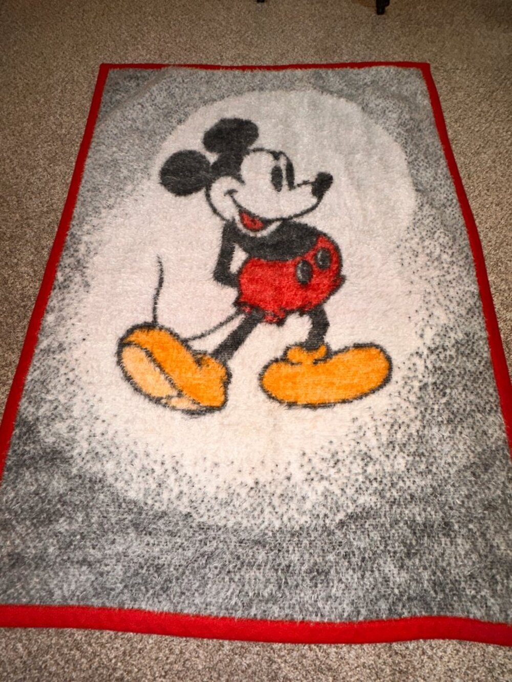 VTG Disney Mickey Mouse BABY Blanket 1984 Reversible Cartoon 29x41" ACRYL VELOUR